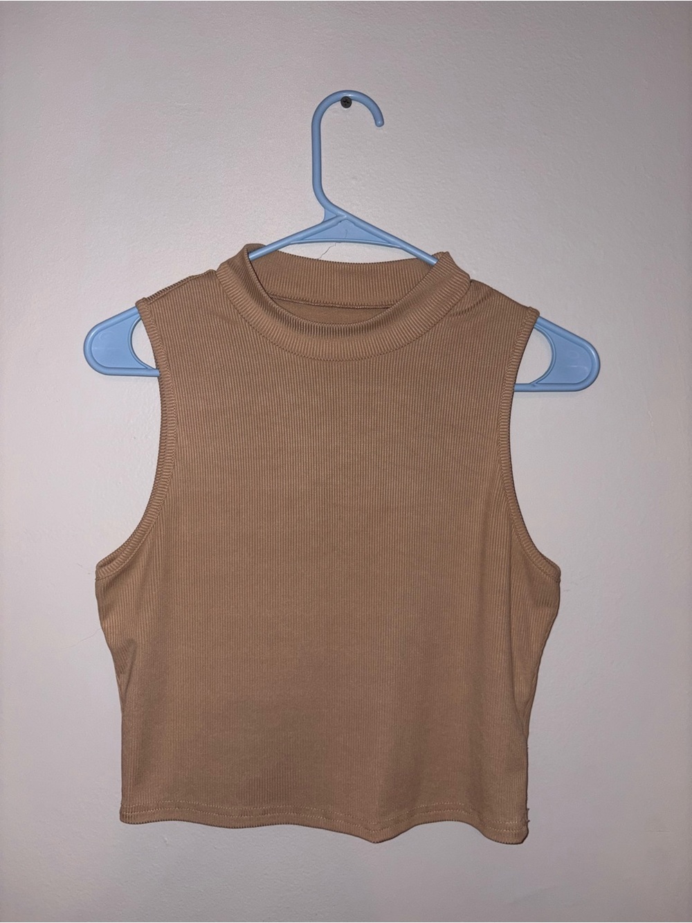 SHEIN Ribbed Sleeveless Mock Neck Crop Top - Tan